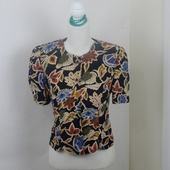 Peri Petites Women's Button Front Shirt Size 8 Black Blue Sleeve Shirt (SS062) - Picture 9 of 10